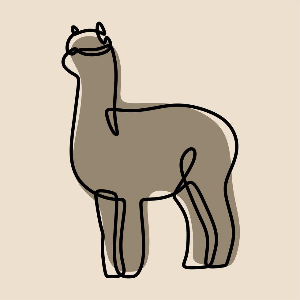 alpaca animal oneline kontinuerlig line art set vektor
