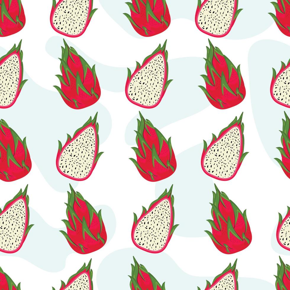 seamless mönster med dragon frukter, pitaya bakgrund. handritad vektorillustration i platt stil för romantiska sommaromslag, tropiska tapeter vektor