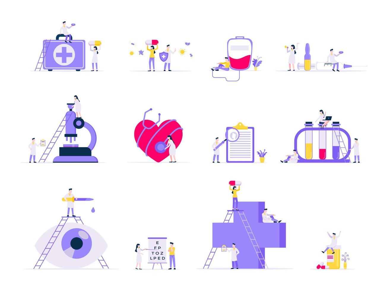 Konzepte der medizinischen Wissenschaft im Gesundheitswesen mit kleinen Menschen, Ärzten und Medizin vektor