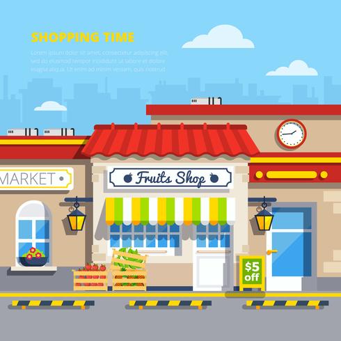 Street Shops Flat Design Concept vektor