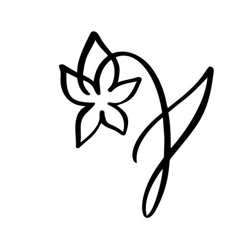 Kontinuerlig linje handrit kalligrafisk vektor blomma koncept logotyp skönhet. Skandinaviskt vårblommigt designelement i minimal stil. svartvitt