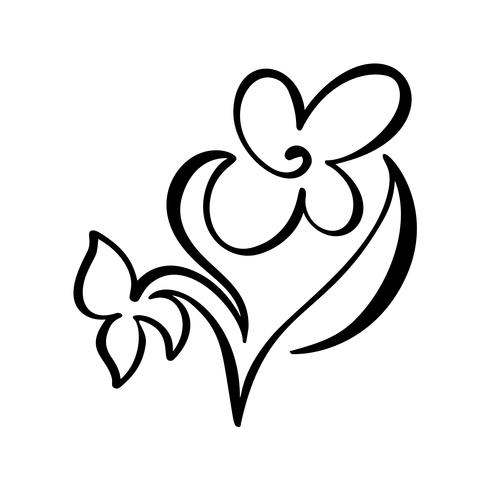 Kontinuerlig linje handrit kalligrafisk vektor blomma koncept logotyp skönhet. Skandinaviskt vårblommigt designelement i minimal stil. svartvitt