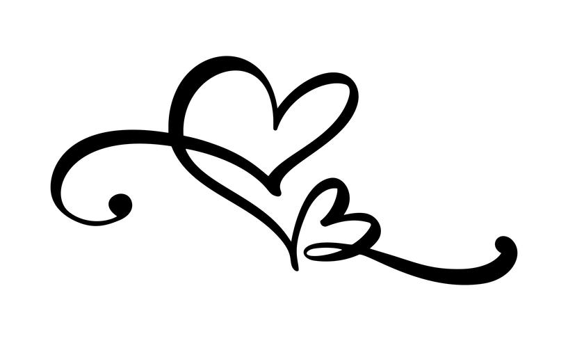 Hand gezeichnetes Liebeszeichen mit zwei Herzen. Romantische Kalligraphievektorillustration. Concepn-Symbol Symbol für T-Shirt, Grußkarte, Poster Hochzeit. Flaches Element des Designs des Valentinstags vektor