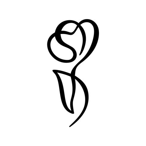 Rose blomma koncept. Kontinuerlig linjehandritning kalligrafisk vektorlogo. Skandinaviskt vårblommigt designelement i minimal stil. svartvitt vektor