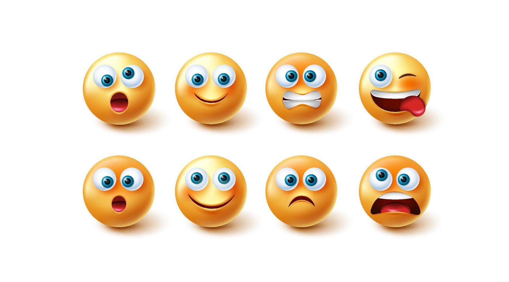 Emoji-Vektor-Set. Emoticon gelbe Sammlung Gesichtsausdruck isoliert in weißem Hintergrund für Grafikdesign-Elemente. Vektor-Illustration. vektor