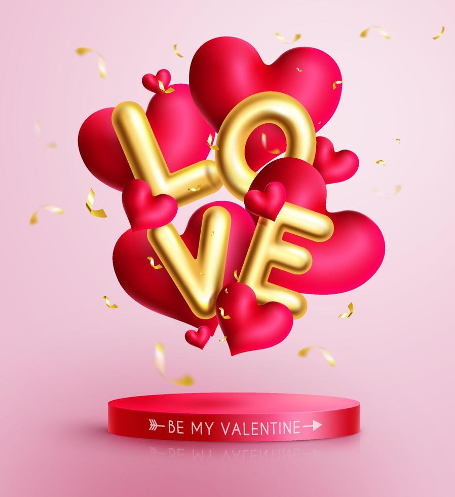 Valentinstag Vektor Hintergrunddesign. Happy Valentinstag Typografie Text mit Amors Pfeil und Bogen in rosa Raum und Herzen Element für Valentinstag Feier Gruß. Vektor-Illustration.