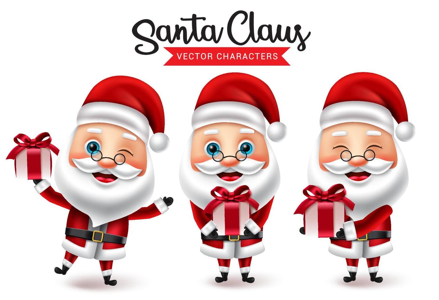 Weihnachtsmann-Weihnachtsvektorzeichen eingestellt. Santa-Charakter in süßem und fröhlichem Geschenk mit Gesichtsausdruck für Weihnachtsferien 3D-Sammlungselemente-Design. Vektor-Illustration vektor