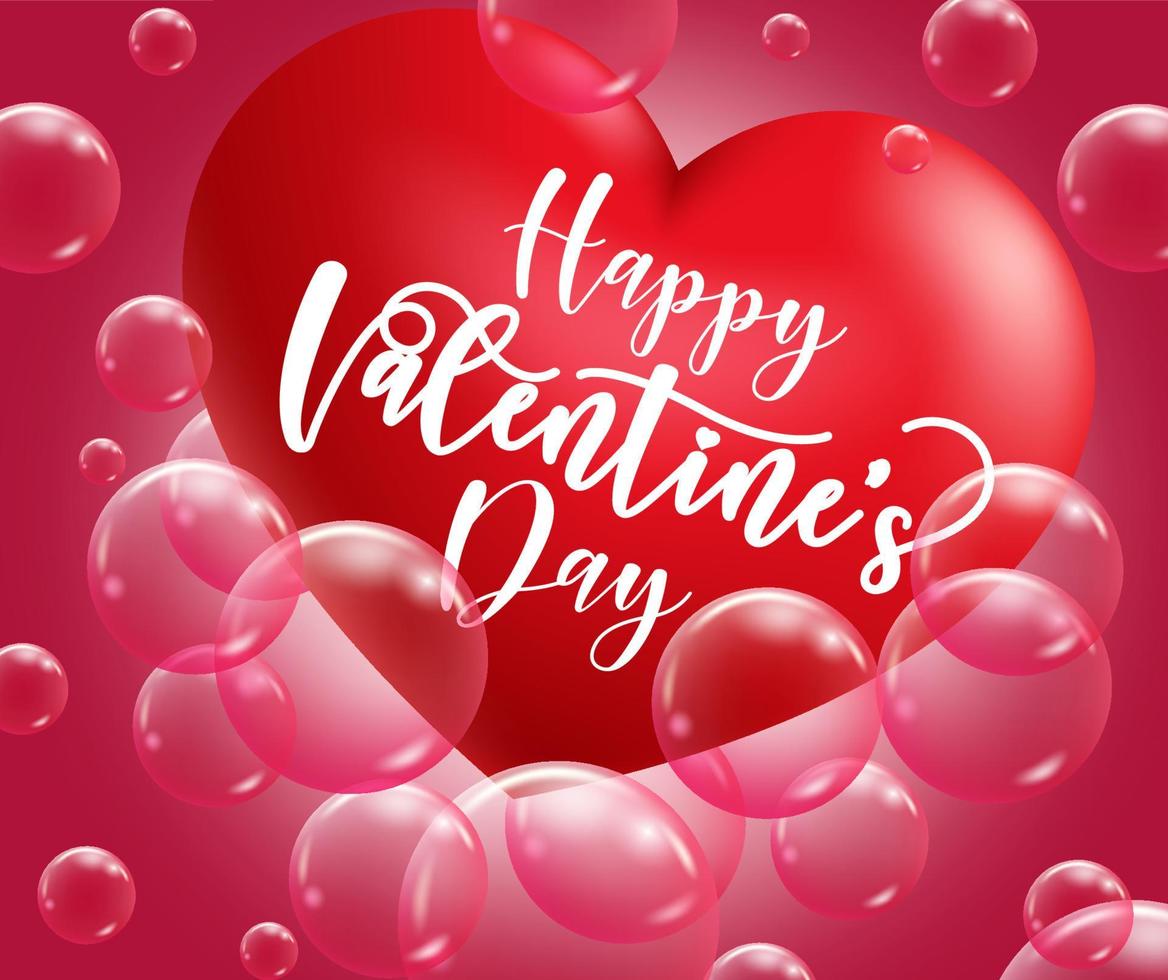 Valentinstag-Vektor-Hintergrund-Konzept. Happy Valentine's Day Grußtext in 3D rotem Herzen mit Blase oder Ballonelement schwebend für romantisches Valentinskartendesign. Vektor-Illustration vektor