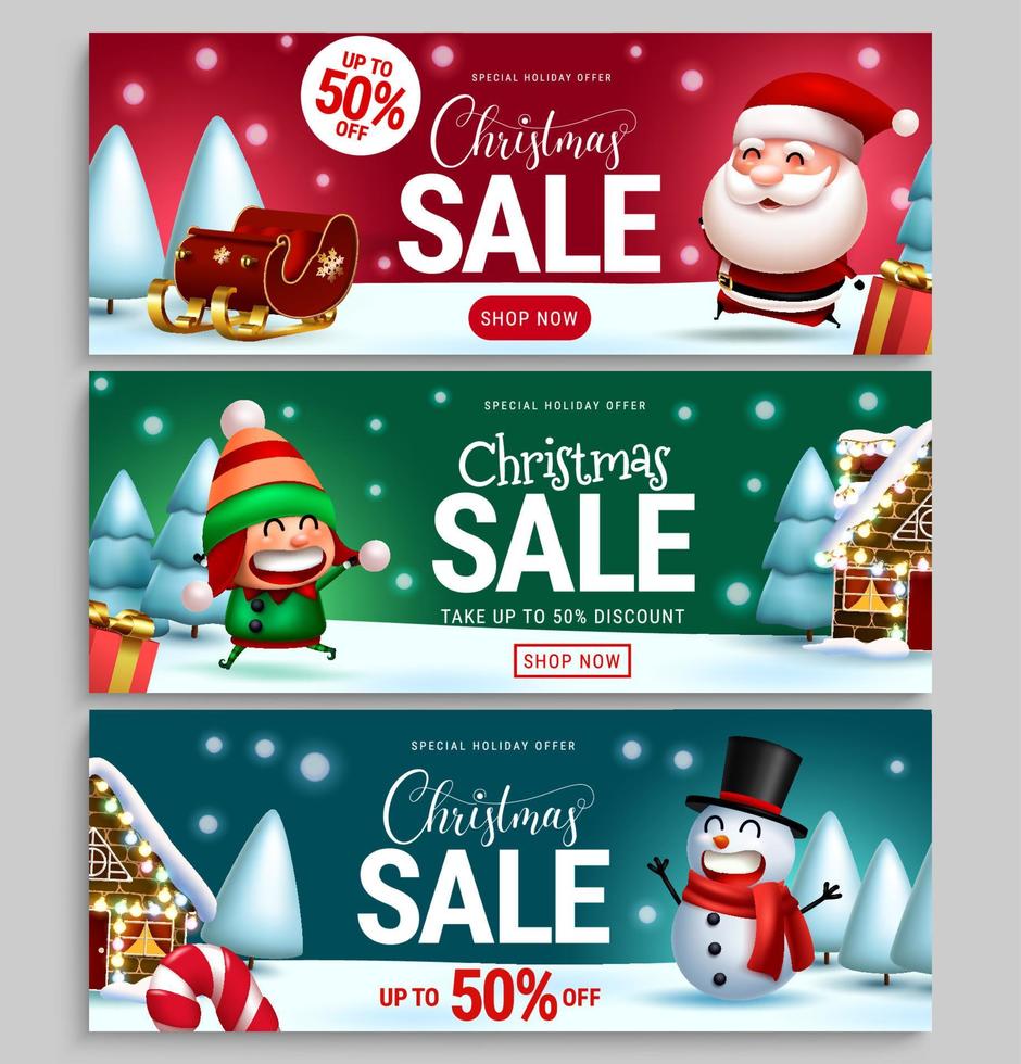 jul semester försäljning vektor banner set. reatext för julspecialerbjudande med rabattkampanj för säsongsbetonad reklamkampanj för jul. vektor illustration.