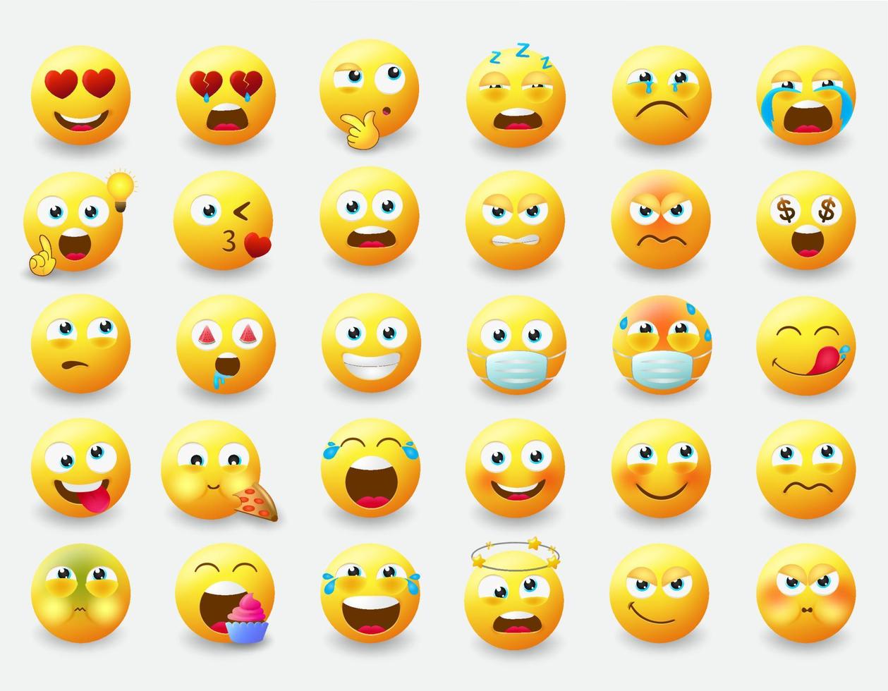 Emoticon-Zeichenvektorsatz. Emojis 3D-Charakter in Gesichtsausdrücken wie Lachen, Wut und Weinen für das Design der Emoticons-Charaktersammlung. Vektor-Illustration vektor