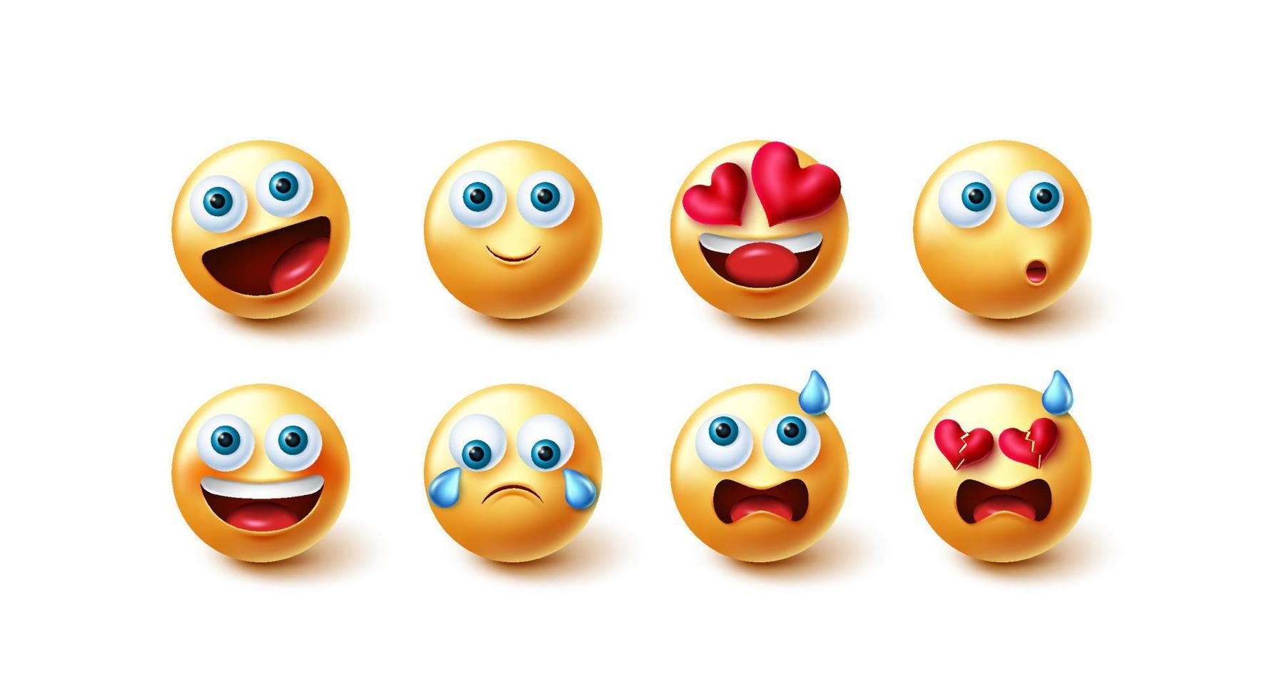 Emoji-Zeichen-Vektorsatz. Emojis Charakter süße Gesichter Sammlung in gelbem Symbol isoliert auf weißem Hintergrund für Emoticons Gesicht grafische Ausdrücke Design. Vektor-Illustration. vektor