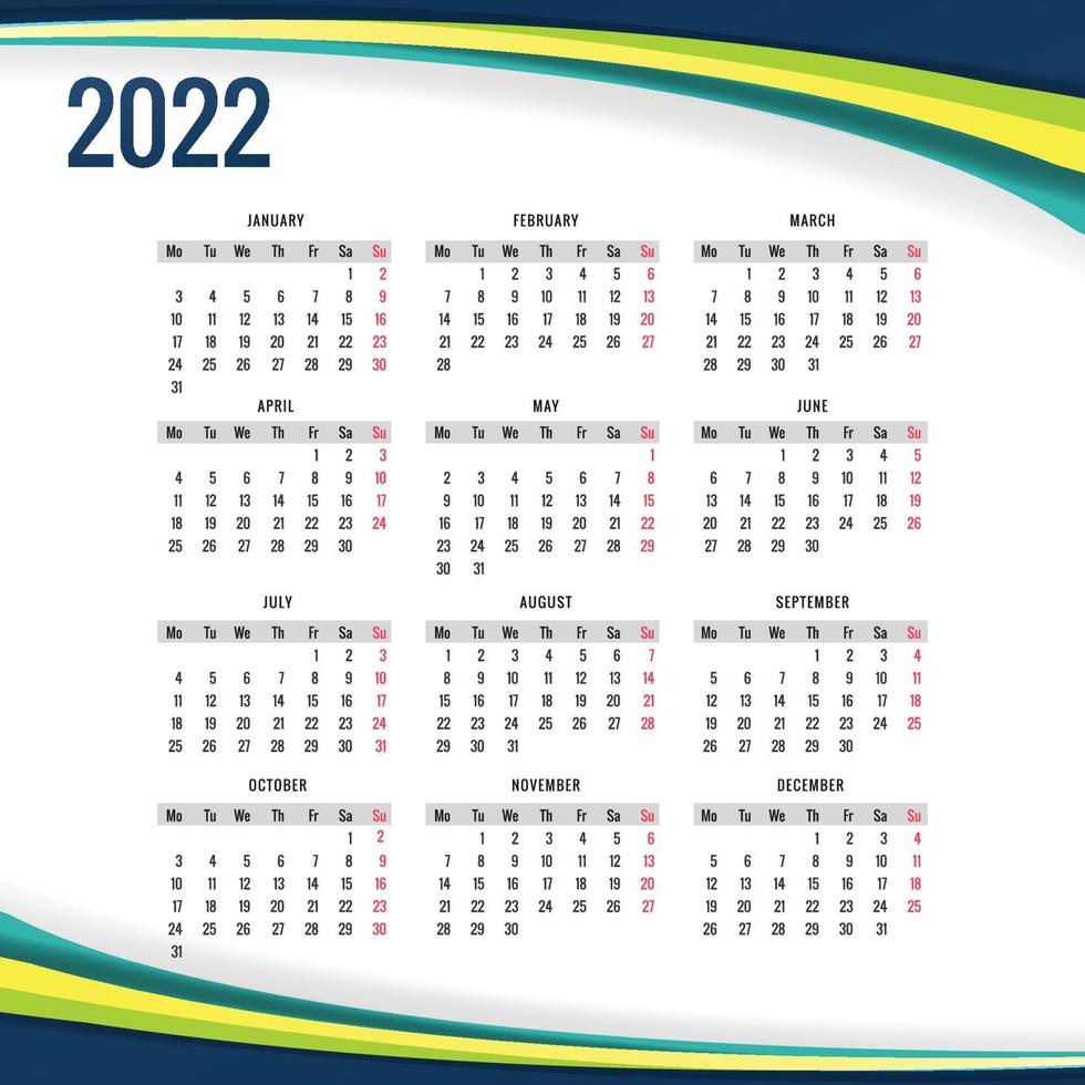 abstraktes Design für Kalendervorlage für das neue Jahr 2022 vektor