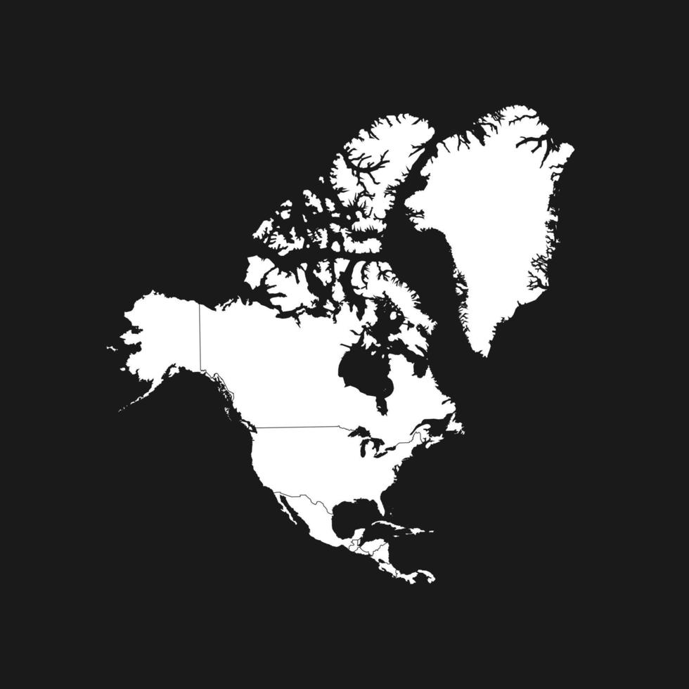 Nordamerika-Karte mit Grönland auf schwarzem Hintergrund isoliert. vektor
