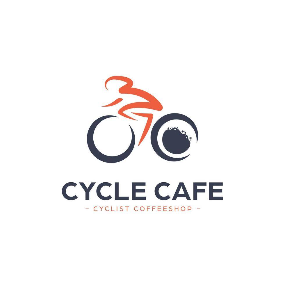 cykel kafé café logotyp med cyklist ridande cykel och kaffe skum ikon illustration logotyp vektor