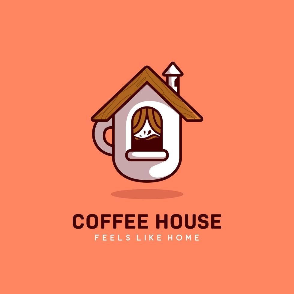 kaffeehaus hommy kaffeecafé fühlt sich an wie zu hause logo mit tasse in hausform ikonenillustration vektor