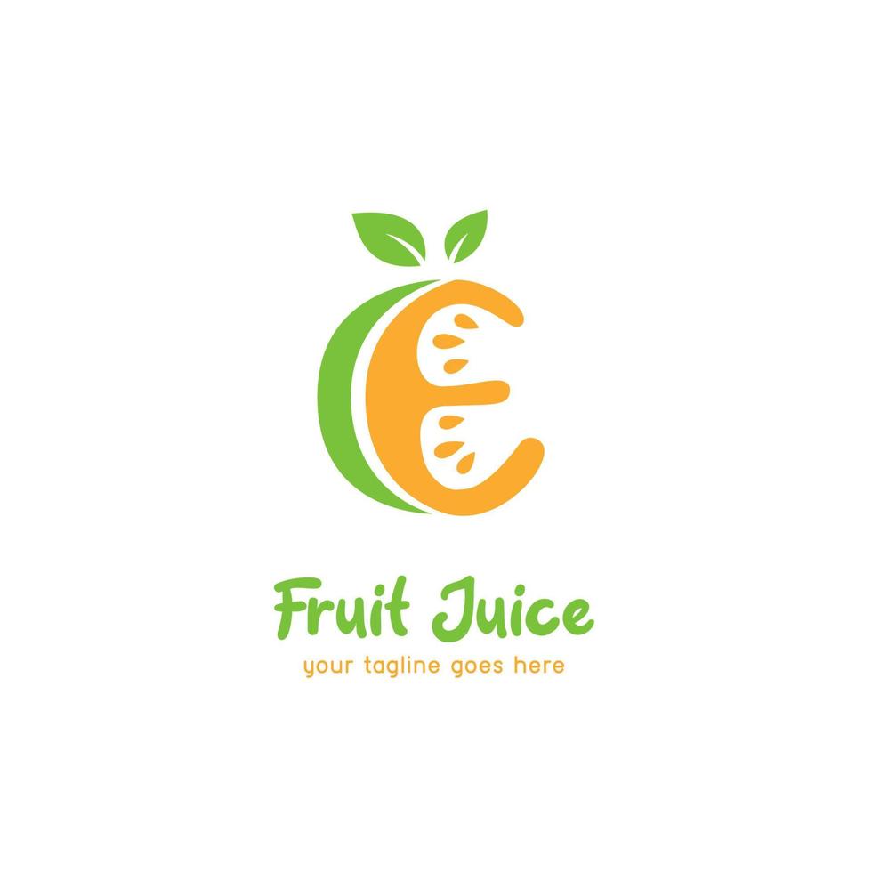 bokstaven e lime apelsin fruktjuice logotyp ikon mall vektor