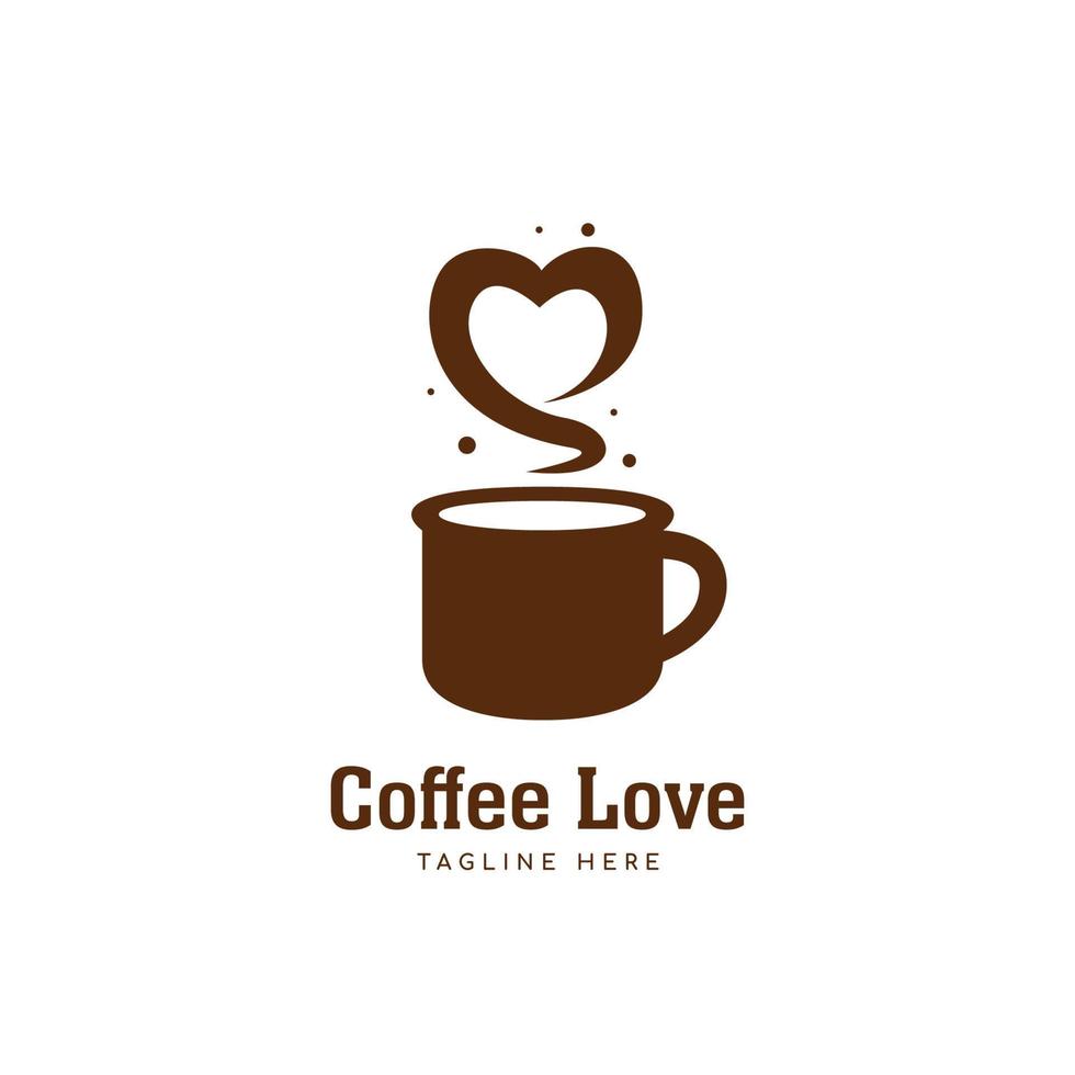 kaffe kärlek logotyp, brun kaffemugg logotyp med kärlek form arom ikon symbol vektor