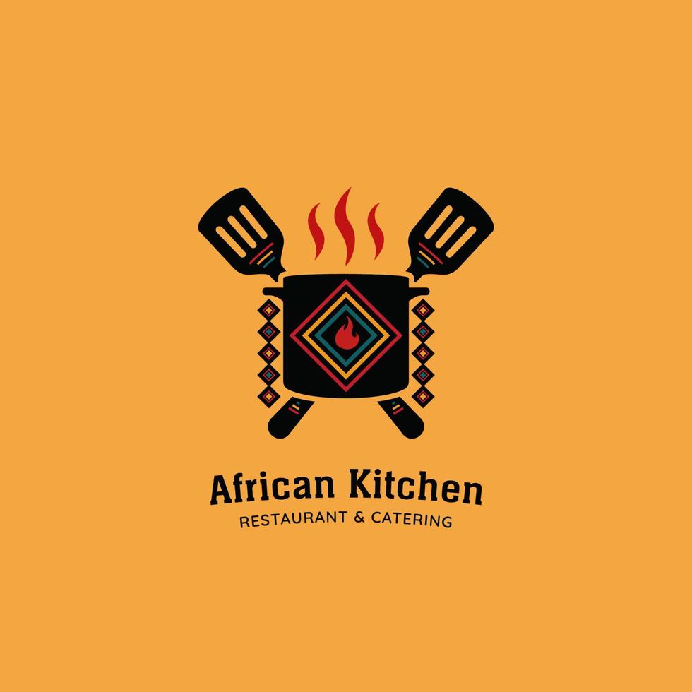 afrikanisches kulturelles küchenrestaurantlogoikonenschablone mit ethnischer musterdekoration vektor