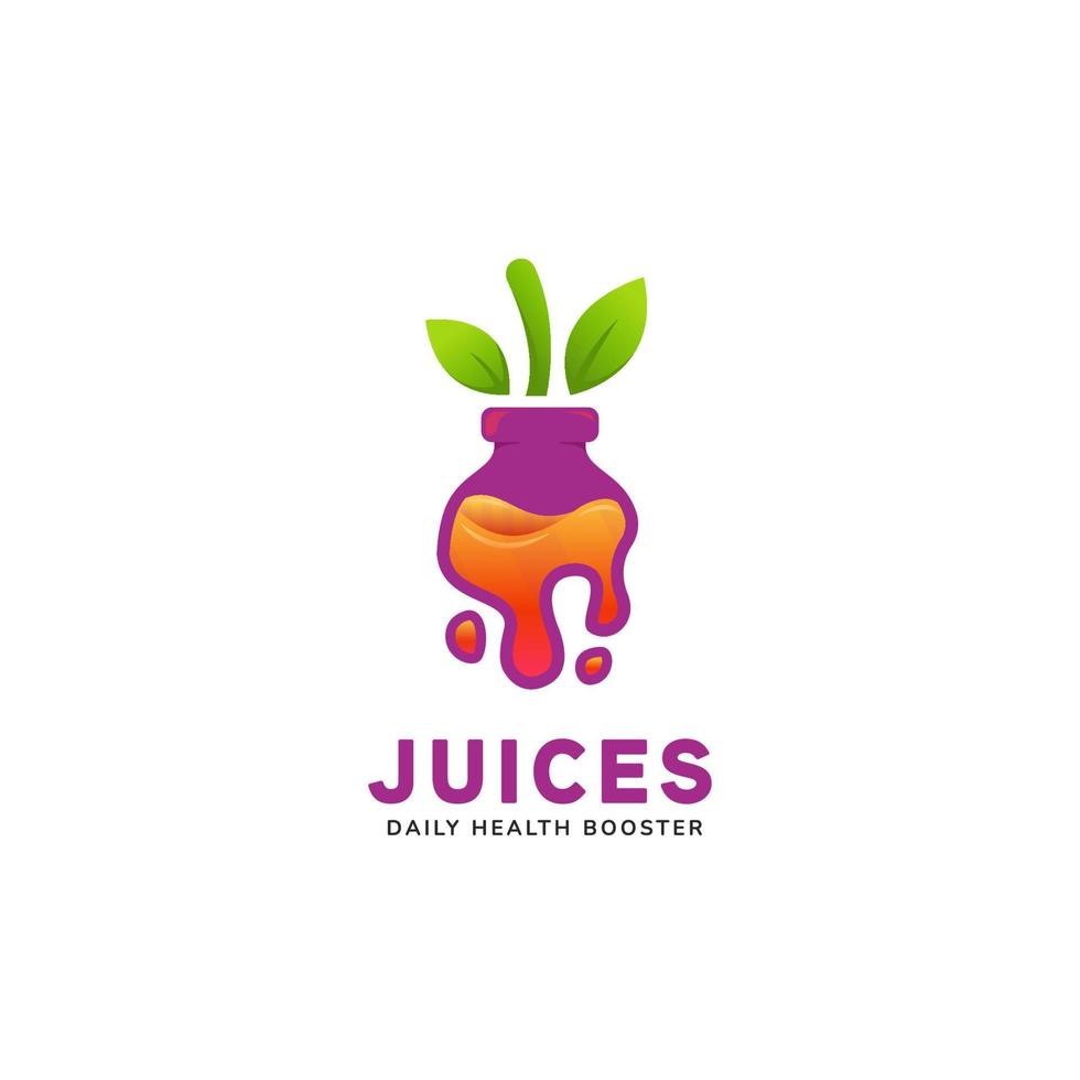 saftig och hälsosam frukt pressad flaska juice logotyp inuti lila flaska i flytande droppform ikon logotyp illustration vektor