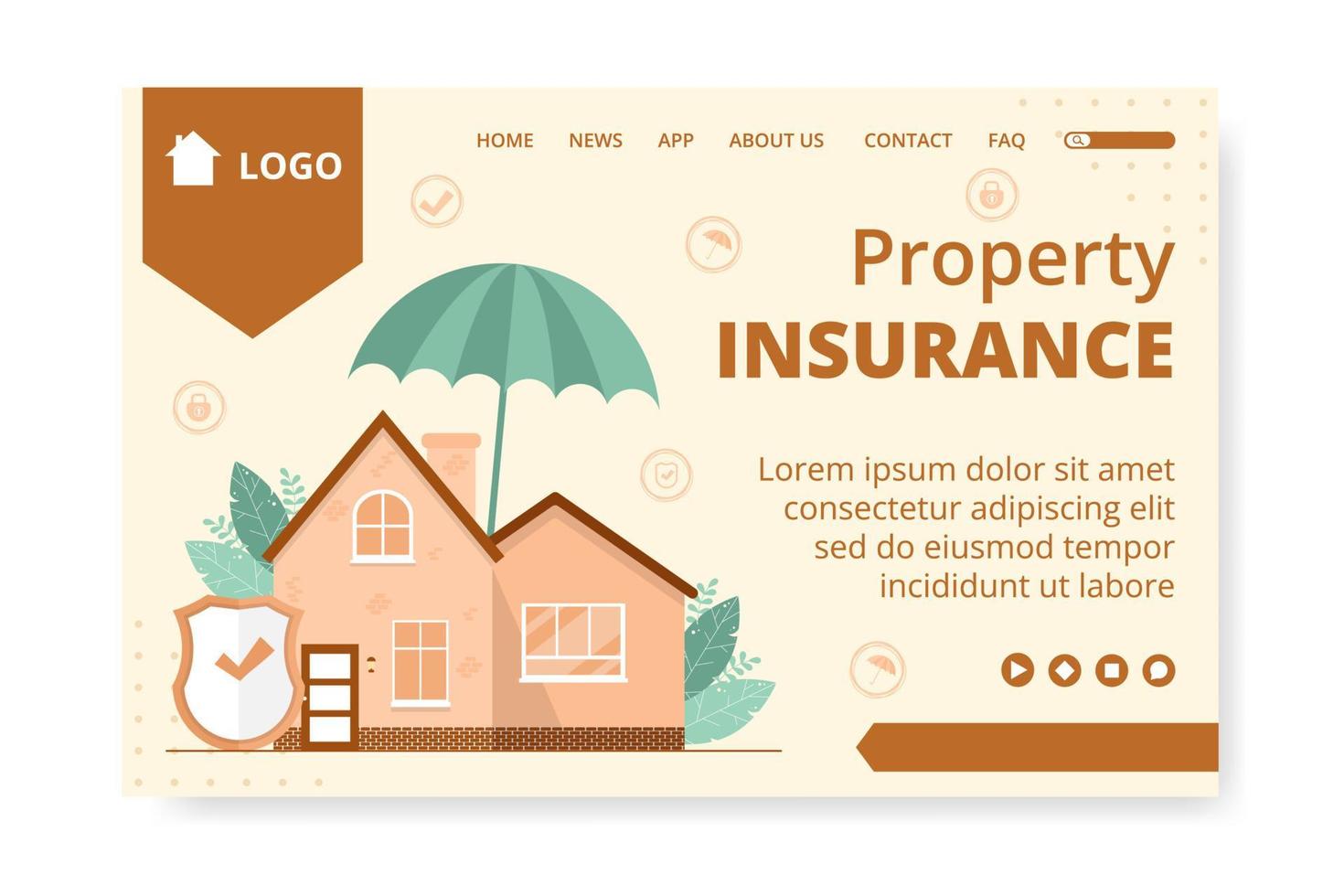 fastighetsförsäkring målsida mall platt design illustration redigerbar av kvadratisk bakgrund lämplig för sociala medier, gratulationskort och webbannonser på internet vektor