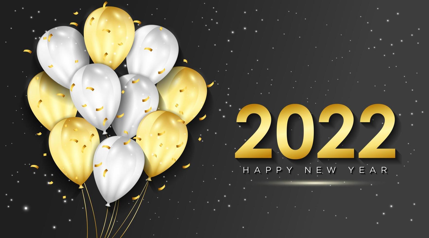 Frohes neues Jahr 2022 Grußkarte mit realistischen goldenen und weißen Ballons Feier Hintergrunddesign für Grußkarten, Poster, Banner. Vektor-Illustration. vektor