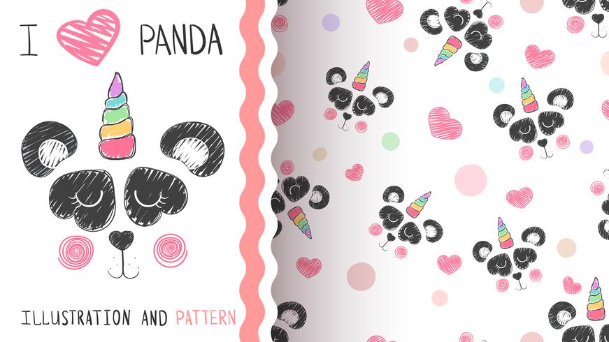 Netter Panda, Einhorn - nahtloses Muster. vektor