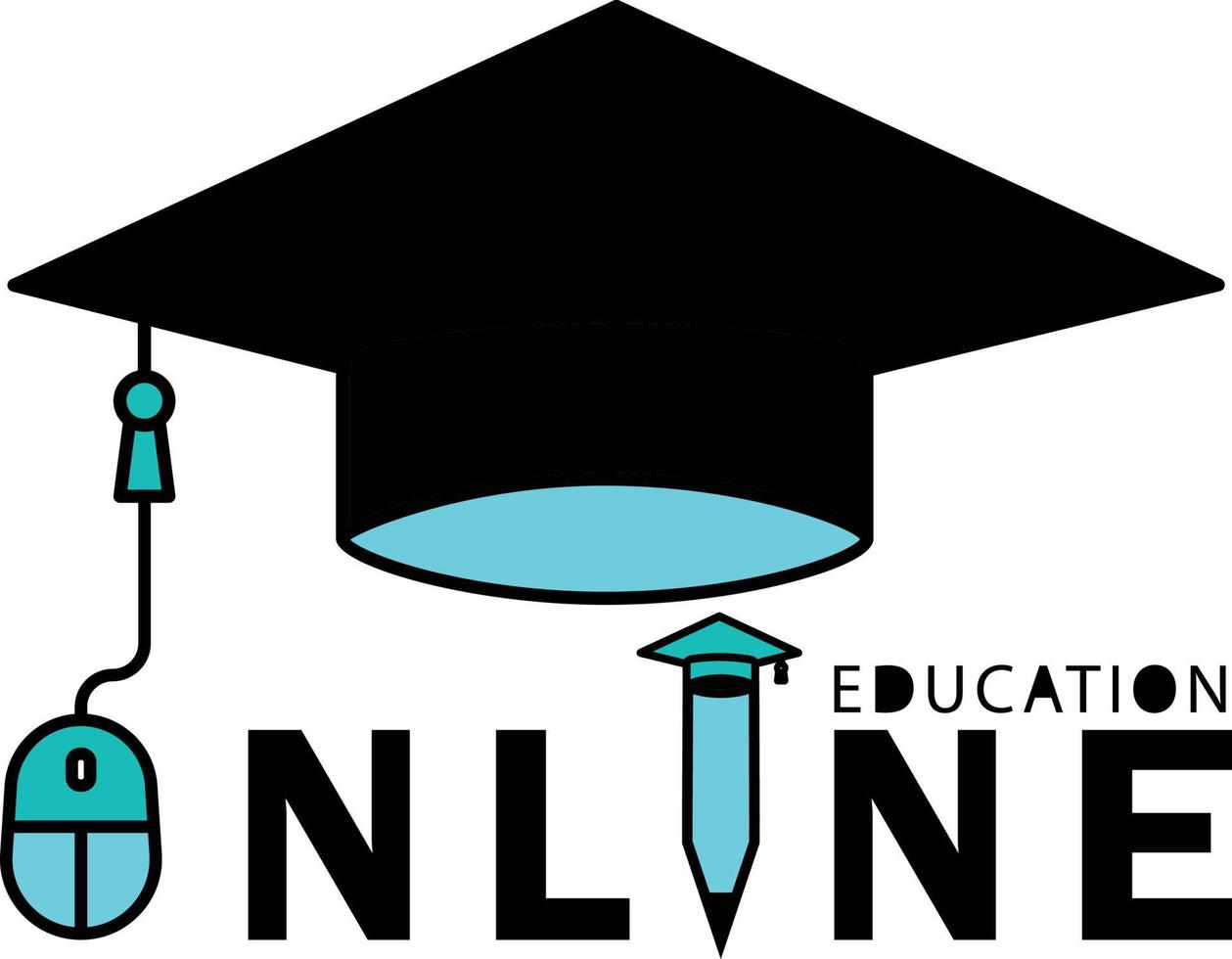 Flaches Symbol für Online-Bildung, Maussymbol, Bleistiftsymbol und Schreiben. Bildung Logo Symbol Grafik vektor