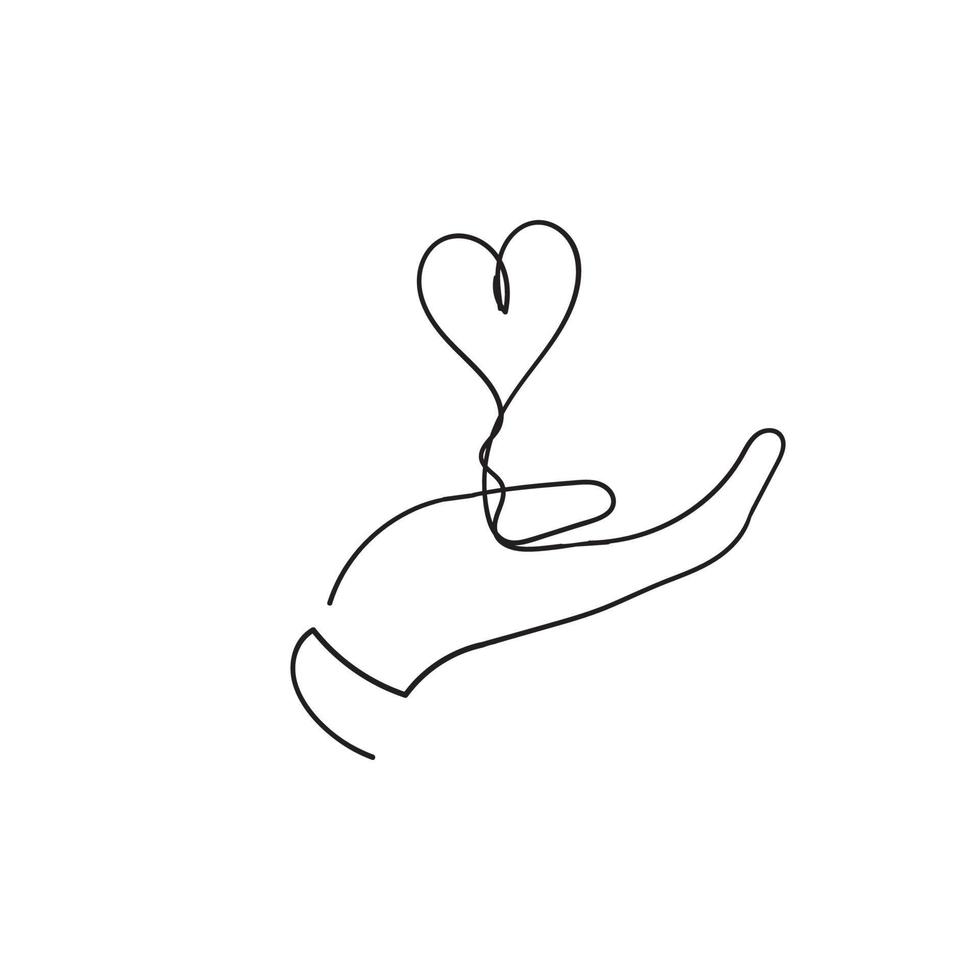 hjärta i hand, en symbol för kärlek. vektor illustration eps10.single linje koncept med doodle stil