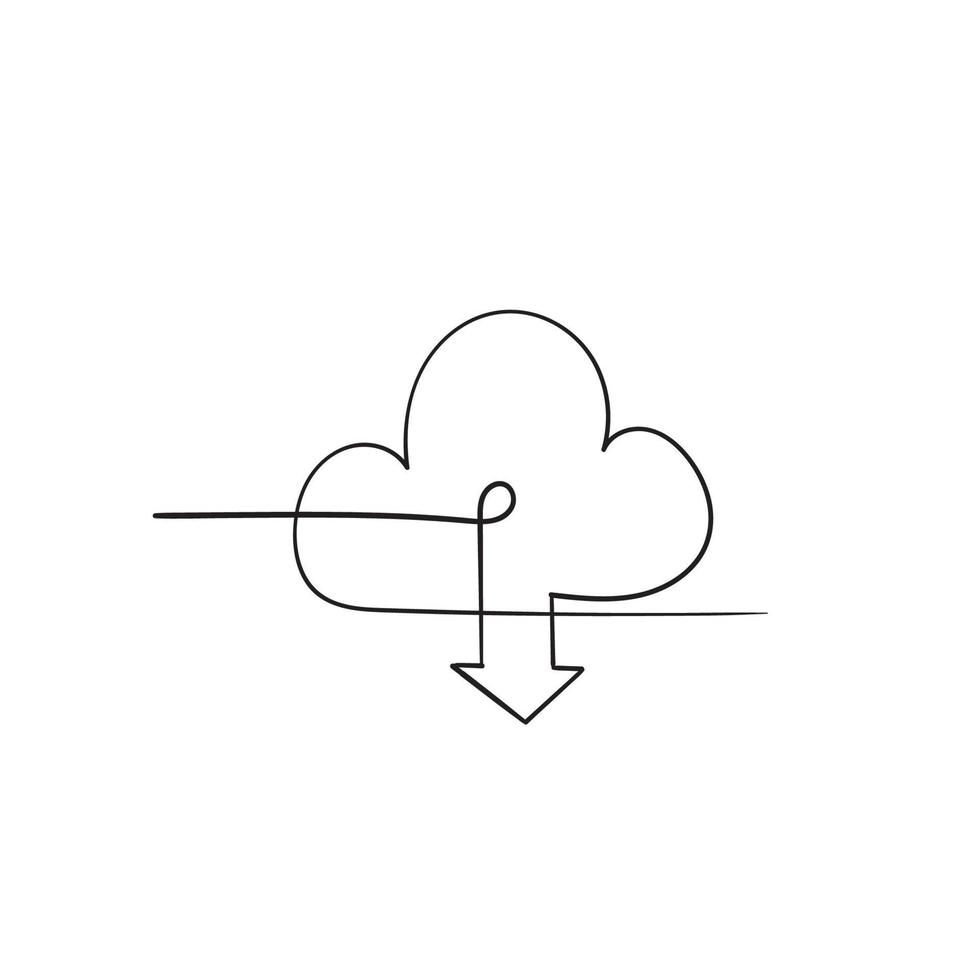 Laden Sie die Cloud-Speichersymbolillustration mit handgezeichnetem Doodle-Stil herunter vektor