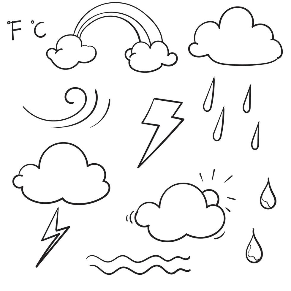 Wetter-Doodle-Vektor-Set-Illustration mit handgezeichneter Linie Kunst-Stil-Vektor vektor