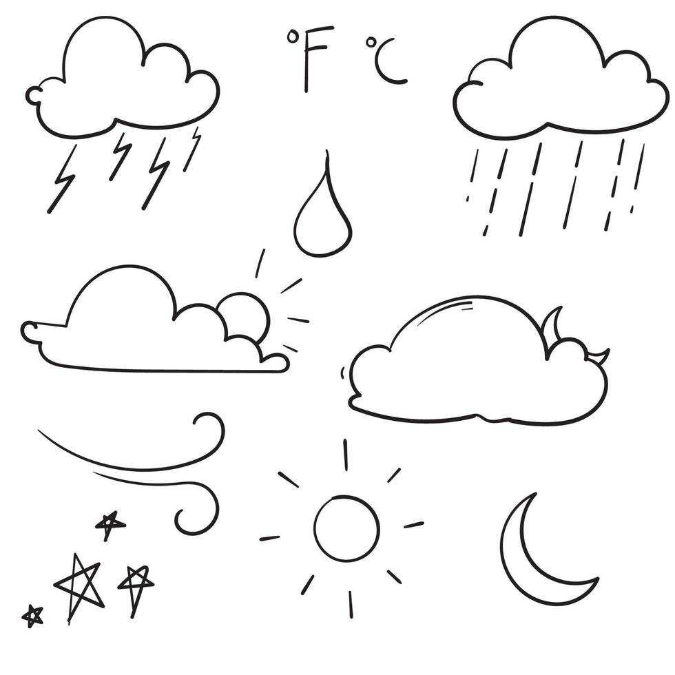 Wetter-Doodle-Vektor-Set-Illustration mit handgezeichneter Linie Kunst-Stil-Vektor vektor