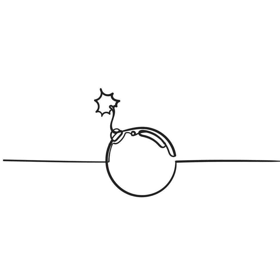 Bombe mit brennendem Docht auf einem handgezeichneten Doodle-Cartoon-Stil des weißen Hintergrundes vektor