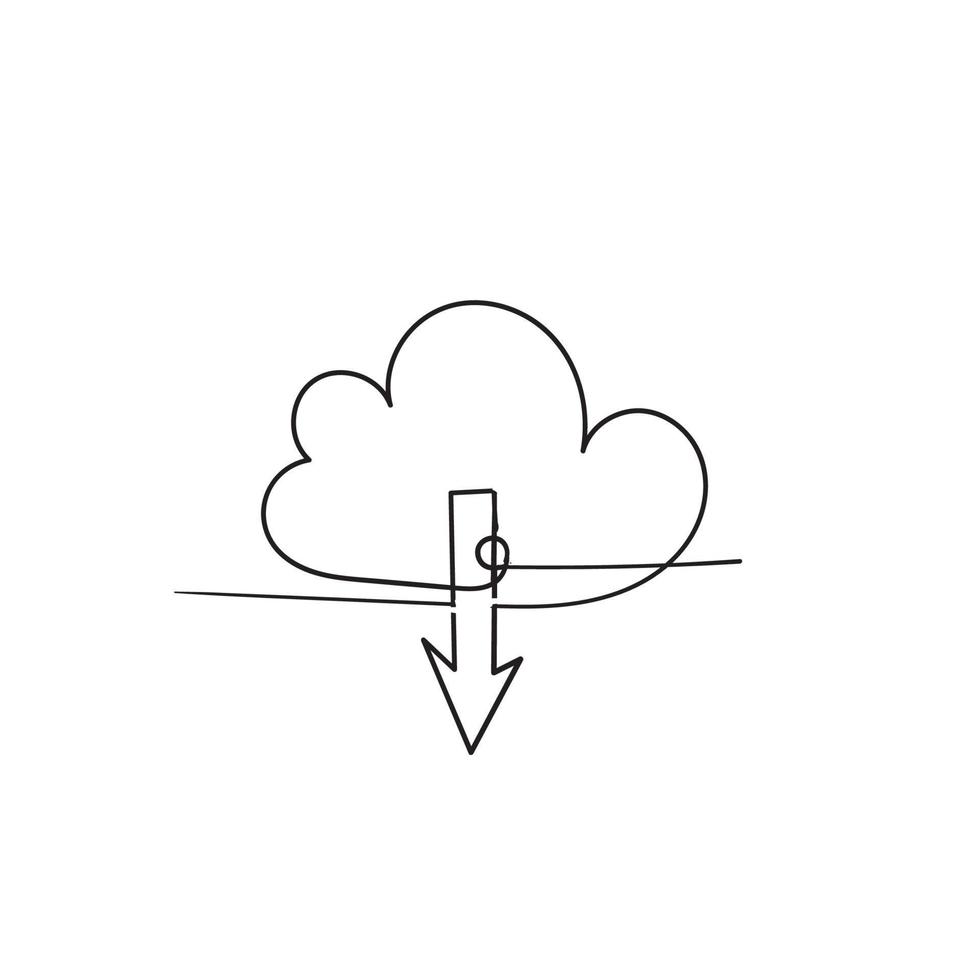 Laden Sie die Cloud-Speichersymbolillustration mit handgezeichnetem Doodle-Stil herunter vektor