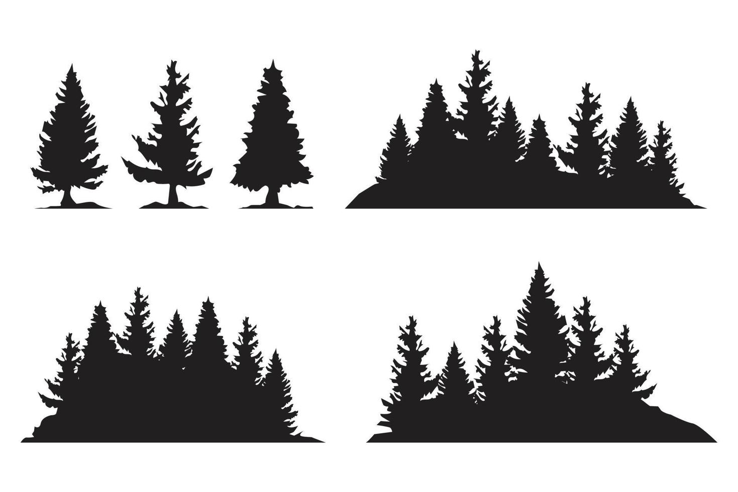 Satz von Vintage-Weihnachtsbaum- und Waldsilhouette vektor