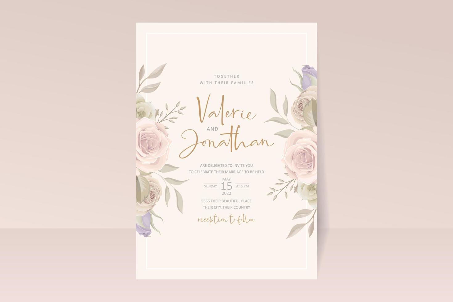 Hochzeitseinladungskartenschablone mit Blumenmuster vektor