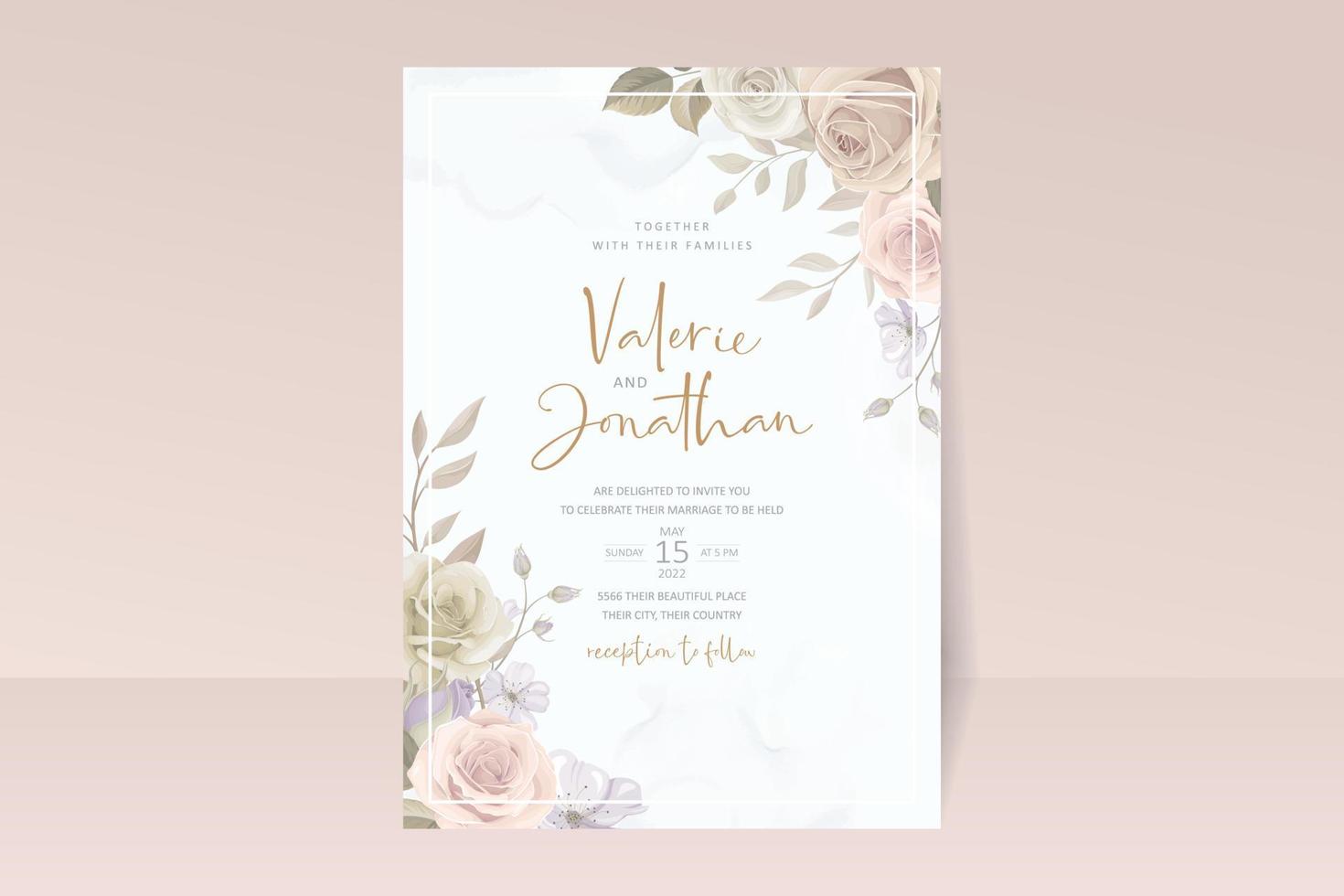 vackra rosor inbjudningskort mall vektor