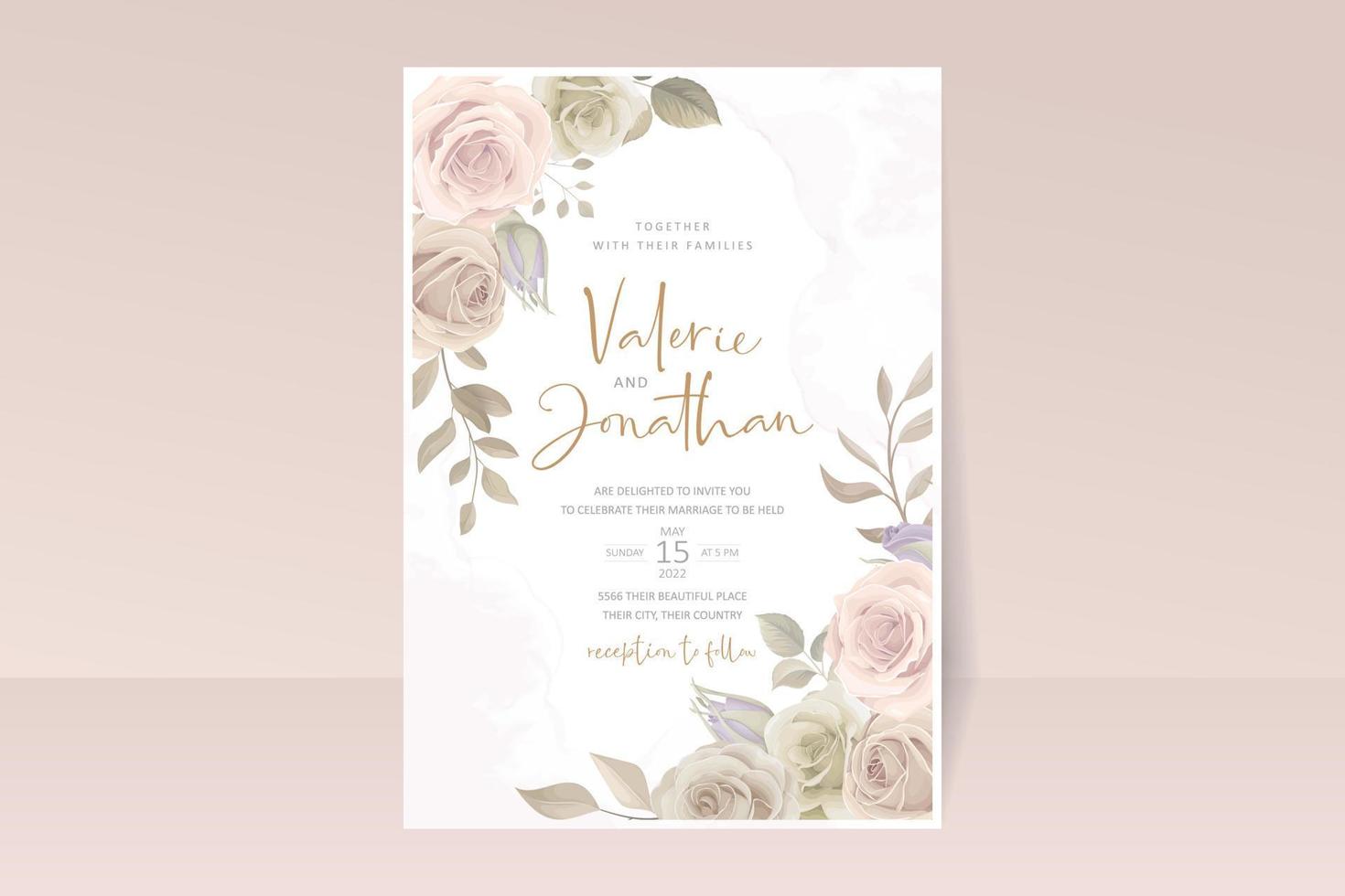 vackra handritade rosor bröllop inbjudningskort set vektor