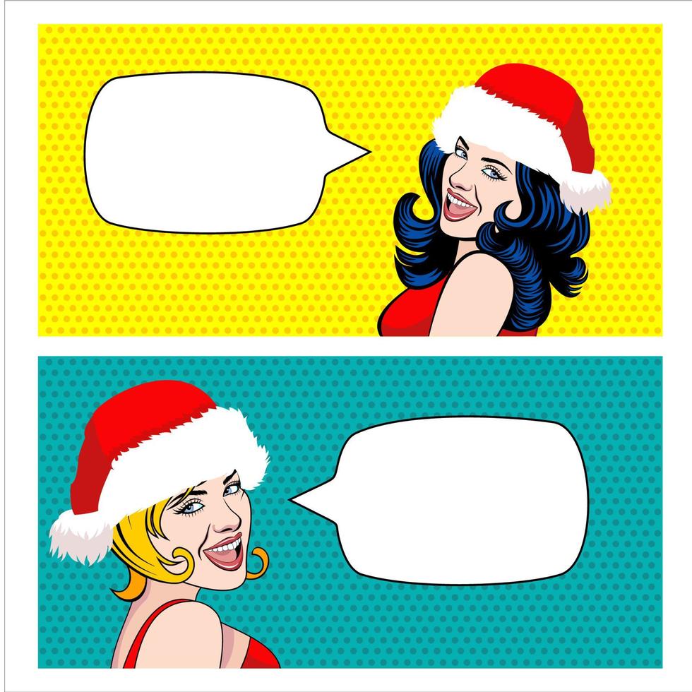 Mädchen in einer Weihnachtsmütze im Stil eines Comics. vektor