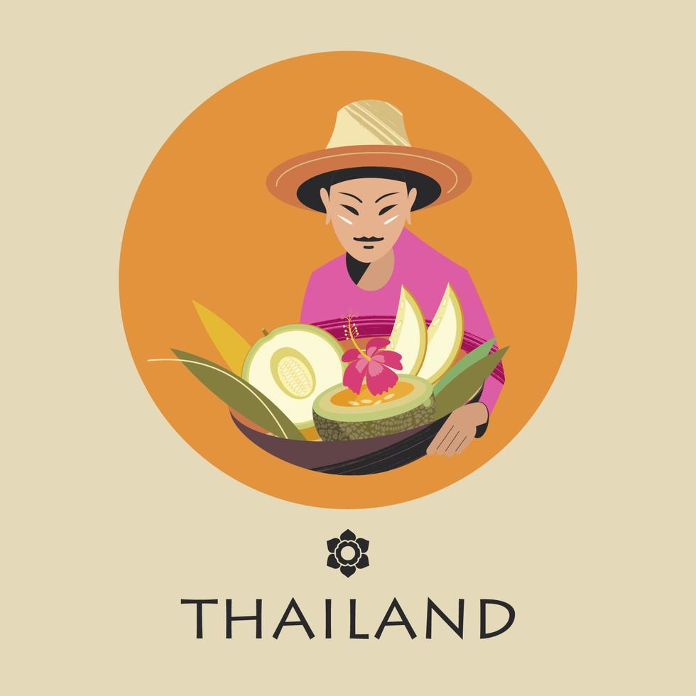 thailändsk frukthandlare. vektor illustration.