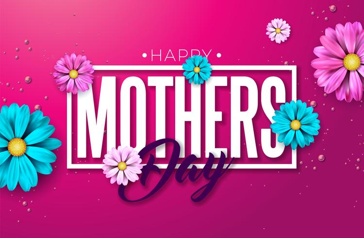 Lycklig mors dag Kort med hälsning kort med blomma och typografi brev vektor