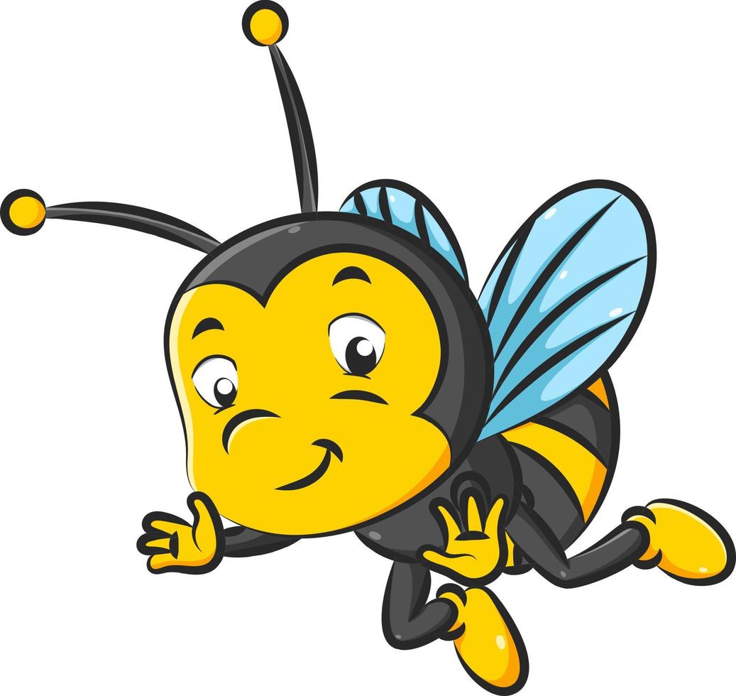det lilla biet med den svarta och gula färgen flyger med de små vingarna vektor