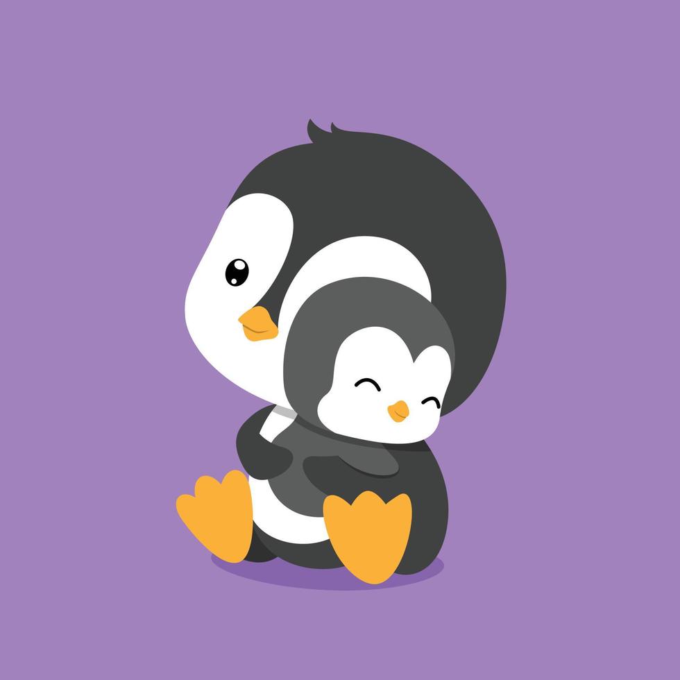 der Pinguin umarmt ihren Babypinguin mit der Hand vektor