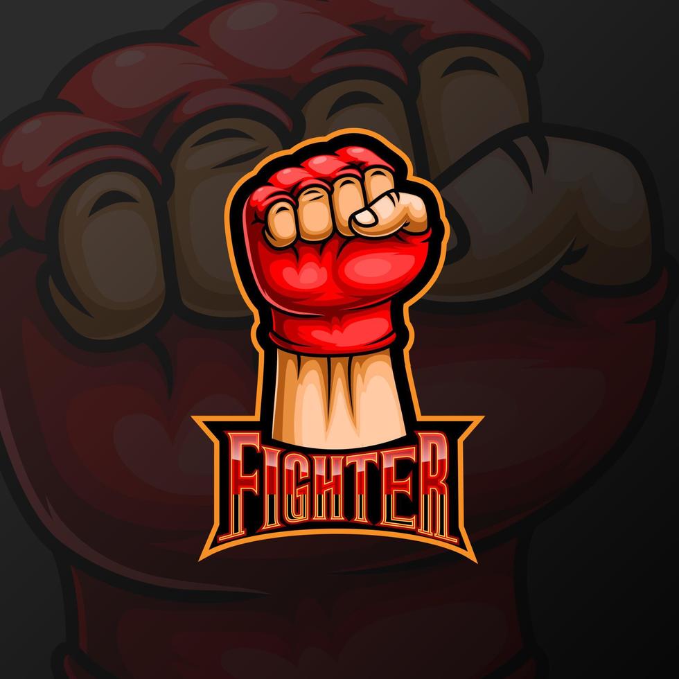 fighter hand maskot e sport logotyp design vektor