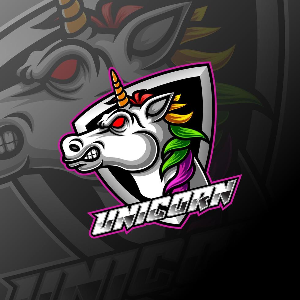 unicorn e sport gaming maskot logotyp vektor