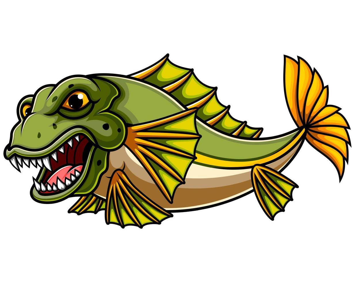 wütender Fisch Cartoon auf weißem Hintergrund vektor