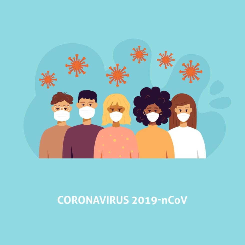 Coronavirus-Covid-Menschen mit Masken vektor