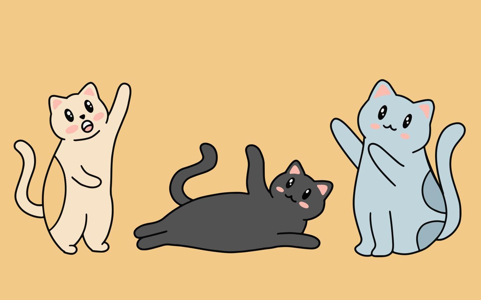 uppsättning av söta katter katt kitty tecknad djur husdjur karaktär glad samling illustration vektor