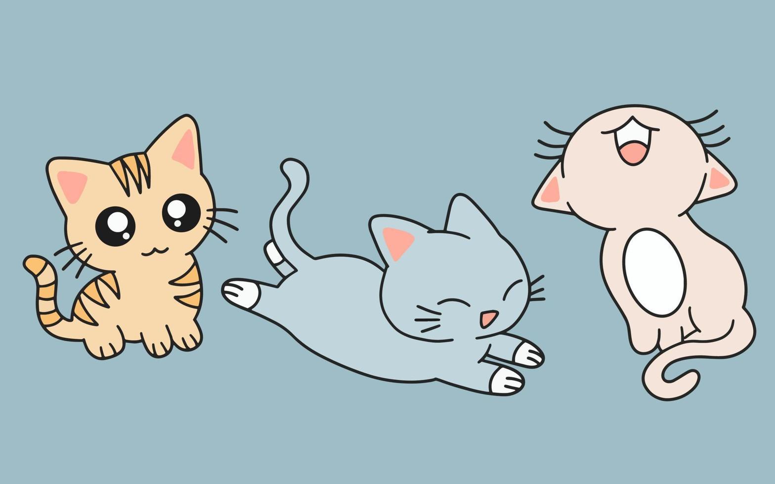 uppsättning av söta katter katt kitty tecknad djur husdjur karaktär glad samling illustration vektor