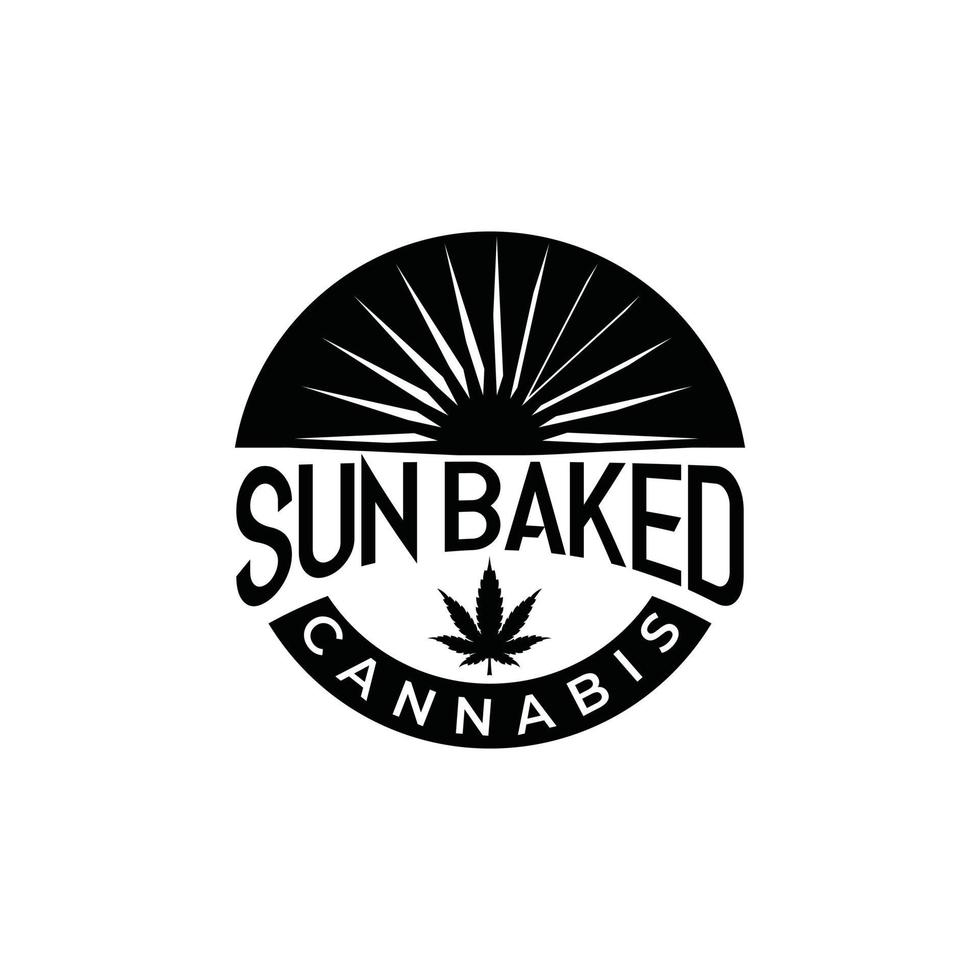 Cannabis-Topf-Hanfblatt mit natürlicher Sonne für CBD- oder Kultivierungslogo-Design vektor