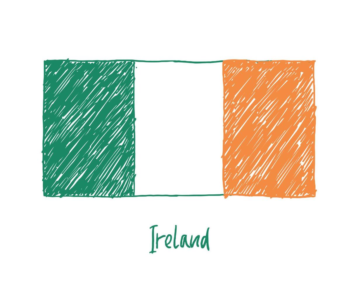 Irland Flagge Marker oder Bleistiftskizze Illustration Vektor